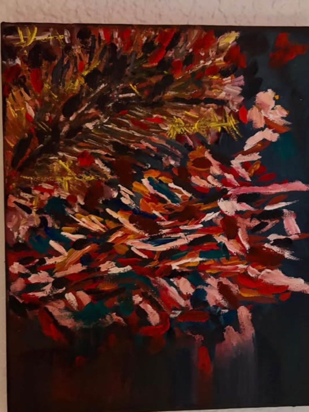 Abstract original oil and acrylic painting on a canvas, ready to display